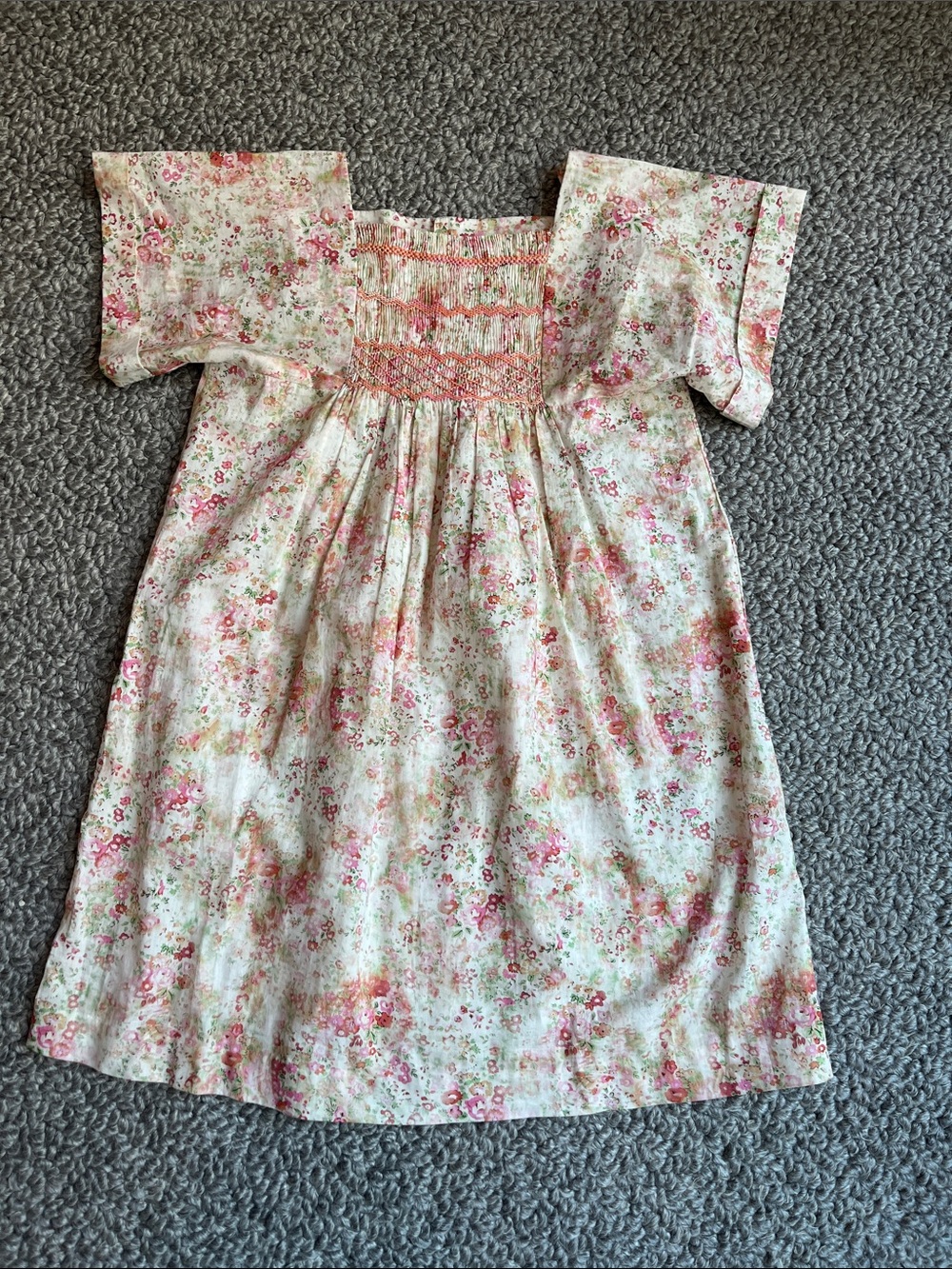 Bonpoint Pink and Cream Floral Smocked Dress